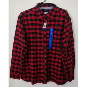Lands' End Flannel Shirt Womens Size Large Red Plaid Long Sleeve  NWT C5